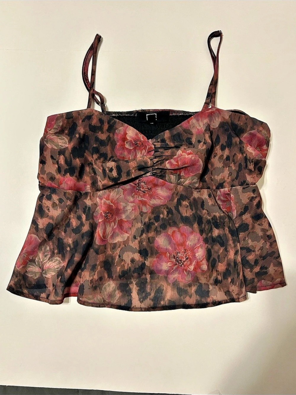 Madden NYC Y2K Animal Print Top in Brown & Red Size Medium